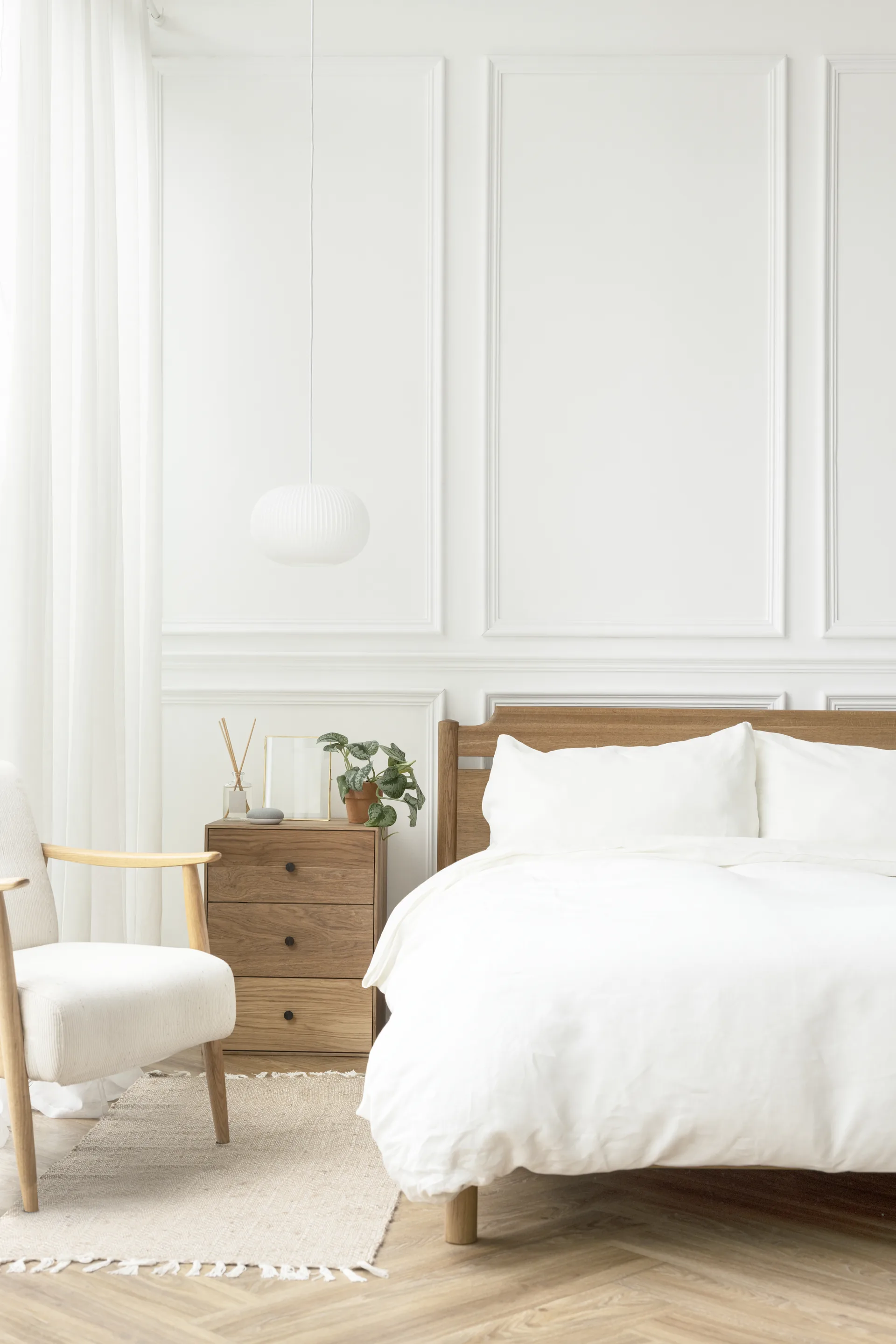Clean modern bedroom in Bethesda home